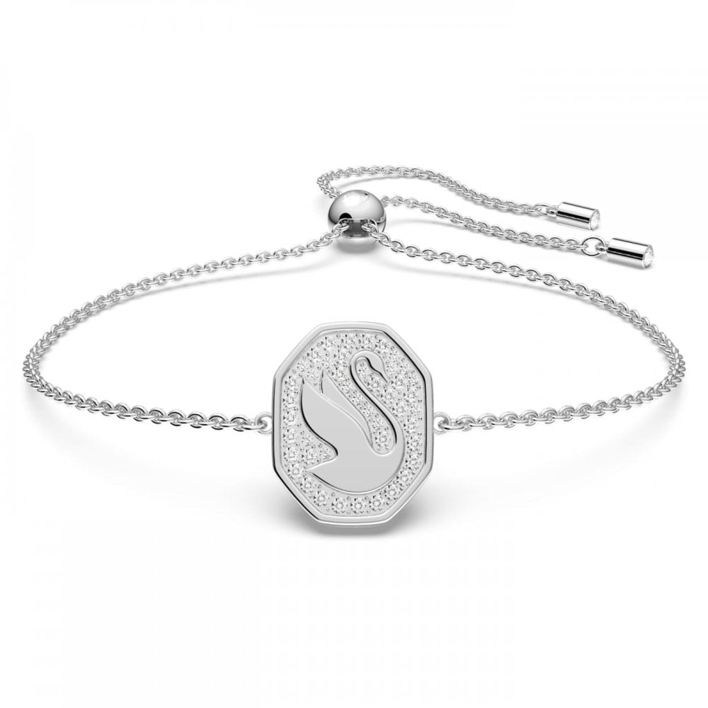 SIGNUM SILVER COLOUR SWAN DISC ADJUSTABLE BRACELET