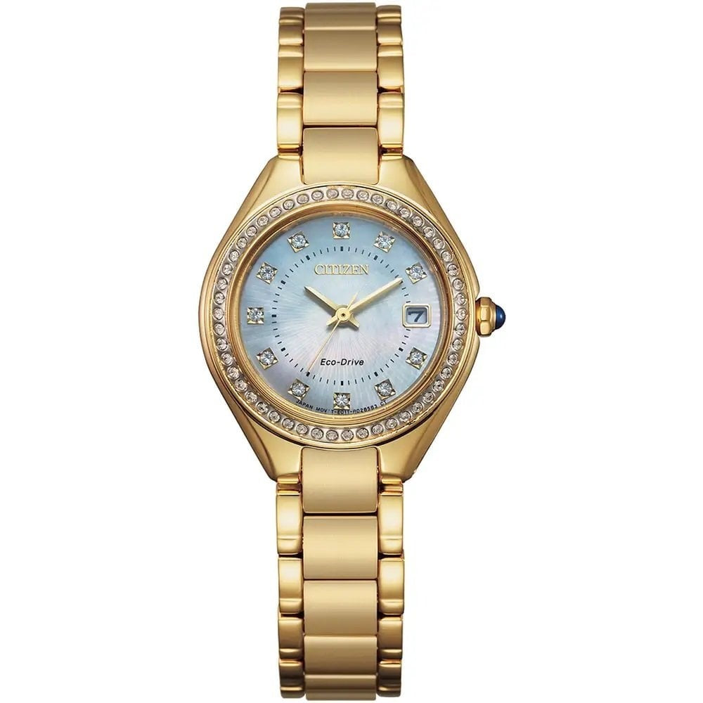 SILHOUETTE CRYSTAL, MOTHER OR PEARL DIAL, ECO DRIVE, LADIES WATCH