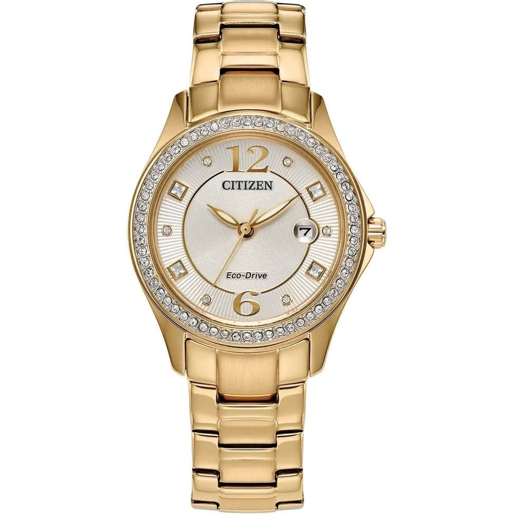 SILHOUTTE CRYSTAL, ECO DRIVE, GOLD TONE, LADIES WATCH