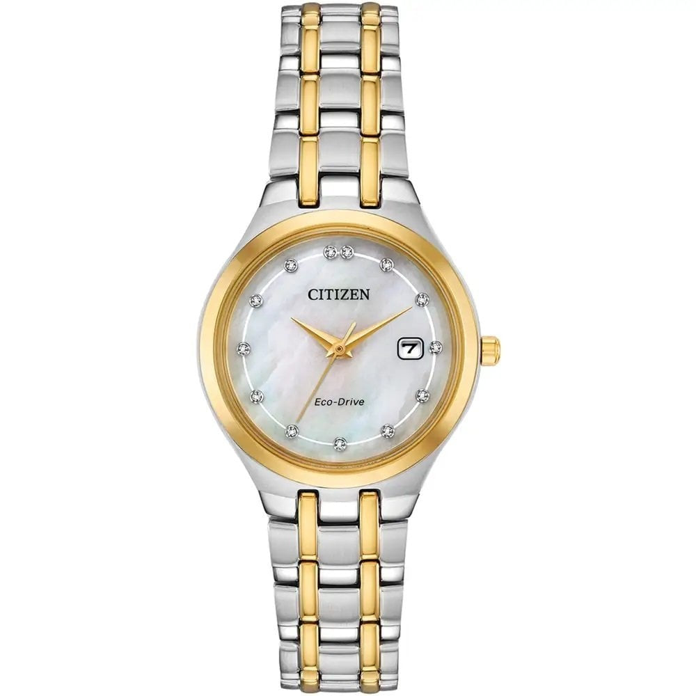 SILHOUTTE DIAMOND, TWO TONE, MOTHER OF PEARL, ECO DRIVE LADIES WATCH