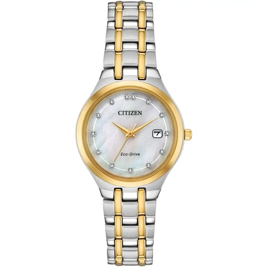 SILHOUTTE DIAMOND, TWO TONE, MOTHER OF PEARL, ECO DRIVE LADIES WATCH