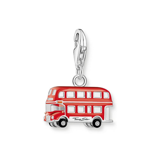 SILVER CHARM LONDON BUS WITH RED COLD ENAMEL