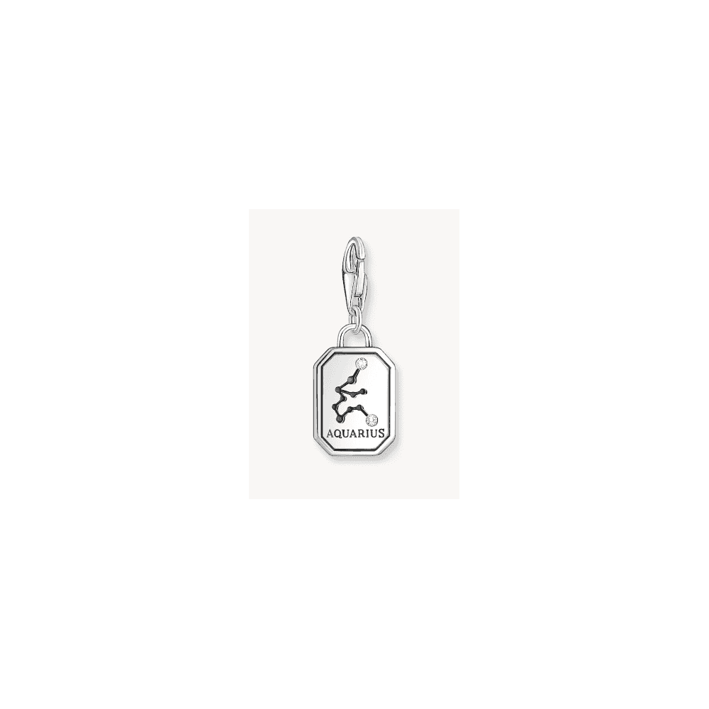 SILVER CHARM PENDANT ZODIAC SIGN AQUARIUS WITH ZIRCONIA