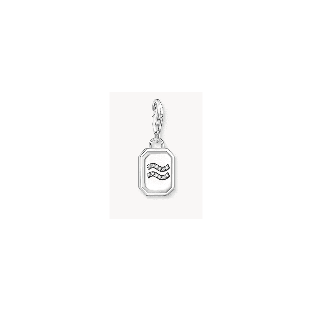 SILVER CHARM PENDANT ZODIAC SIGN AQUARIUS WITH ZIRCONIA