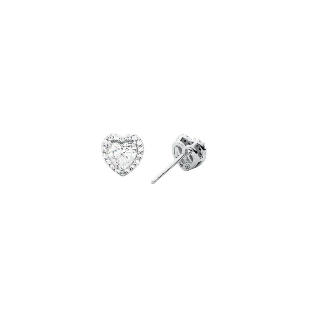SILVER CLUSTER HEART STUD EARRINGS