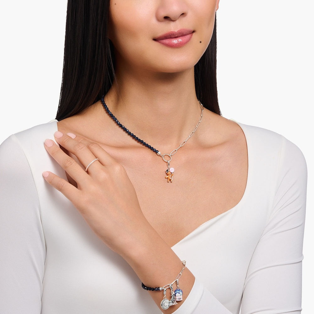 SILVER GINGERBREAD MAN CHARM WITH STONES AND COLD ENAMEL