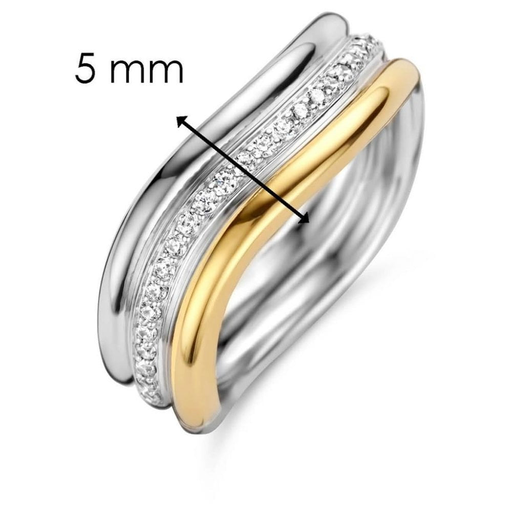 SILVER & GOLD WAVE BAND WITH PAVE ZIRCONIA CENTRE