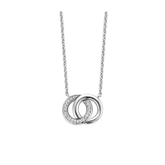 SILVER MILANO 2 ENTWINED CIRCLES NECKLACE WITH CZ