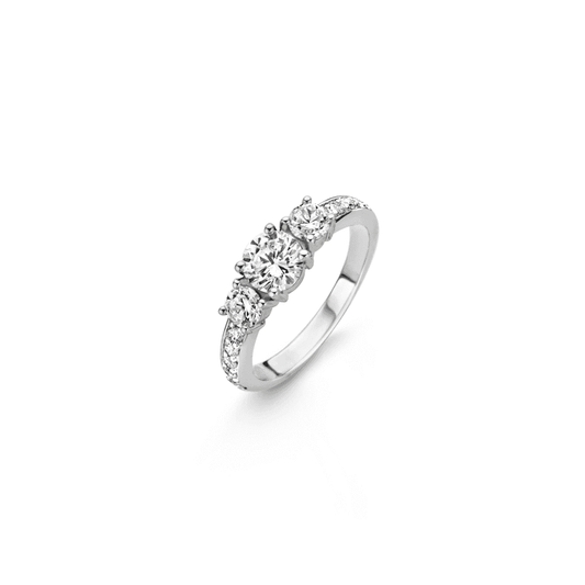 SILVER MILANO 3 STONE CUBIC ZIRCONIA RING WITH CZ SHOULDERS