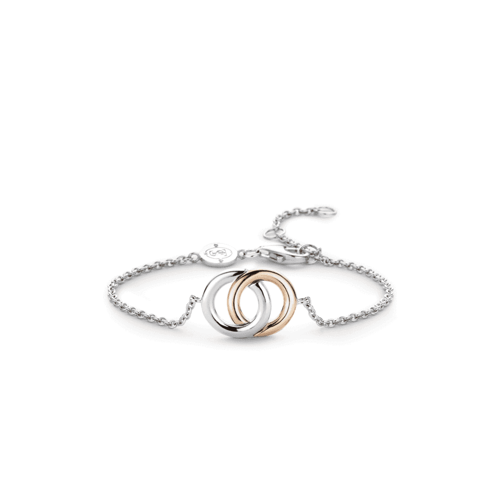 SILVER MILANO BRACELET WITH SILVER & ROSE GOLD TWO ENTWINED CIRCLES