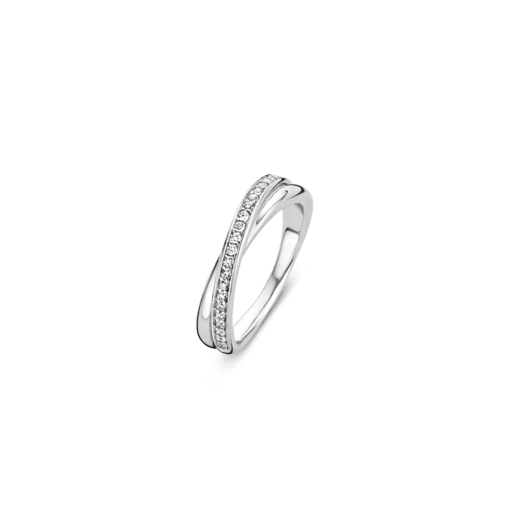SILVER MILANO CUBIC ZIRCONIA CROSSOVER RING 