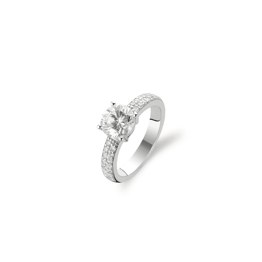 SILVER MILANO CUBIC ZIRCONIA SOLITAIRE WITH PAVE SET CZ SHOULDERS 