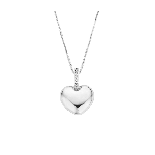 SILVER MILANO HEART PENDANT WITH ZIRONIA ON BAIL