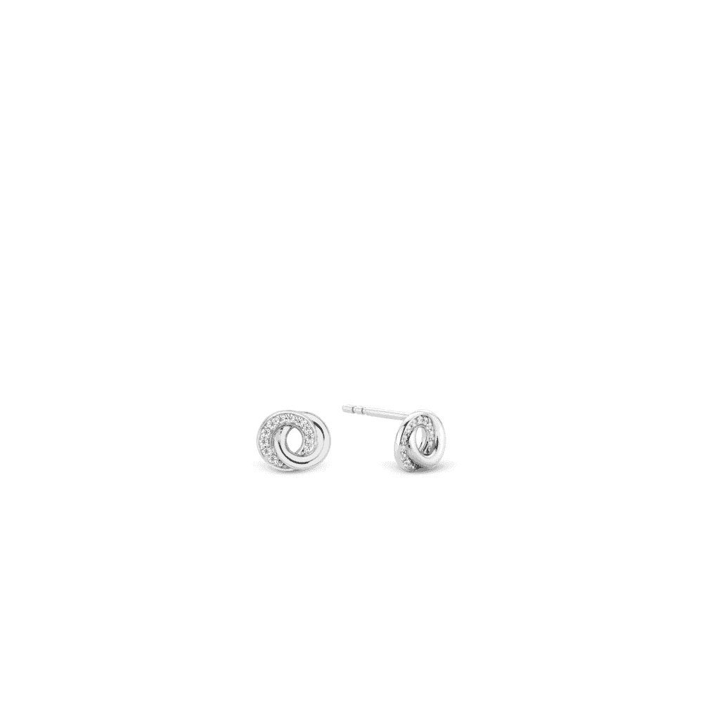 SILVER MILANO INTERLOCKING CIRCLE ZIRCONIA STUD EARRINGS