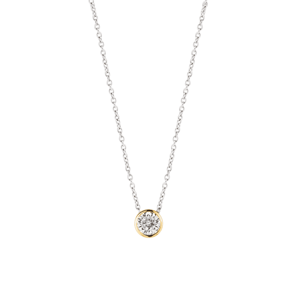 SILVER MILANO NECKLACE ROUND ZIRCONIA WITH GOLD SURROUND