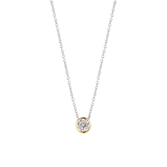 SILVER MILANO NECKLACE ROUND ZIRCONIA WITH GOLD SURROUND