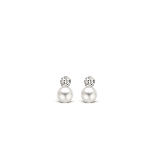 SILVER MILANO PEARL & CUBIC ZIRCONIA STUD DROP EARRINGS