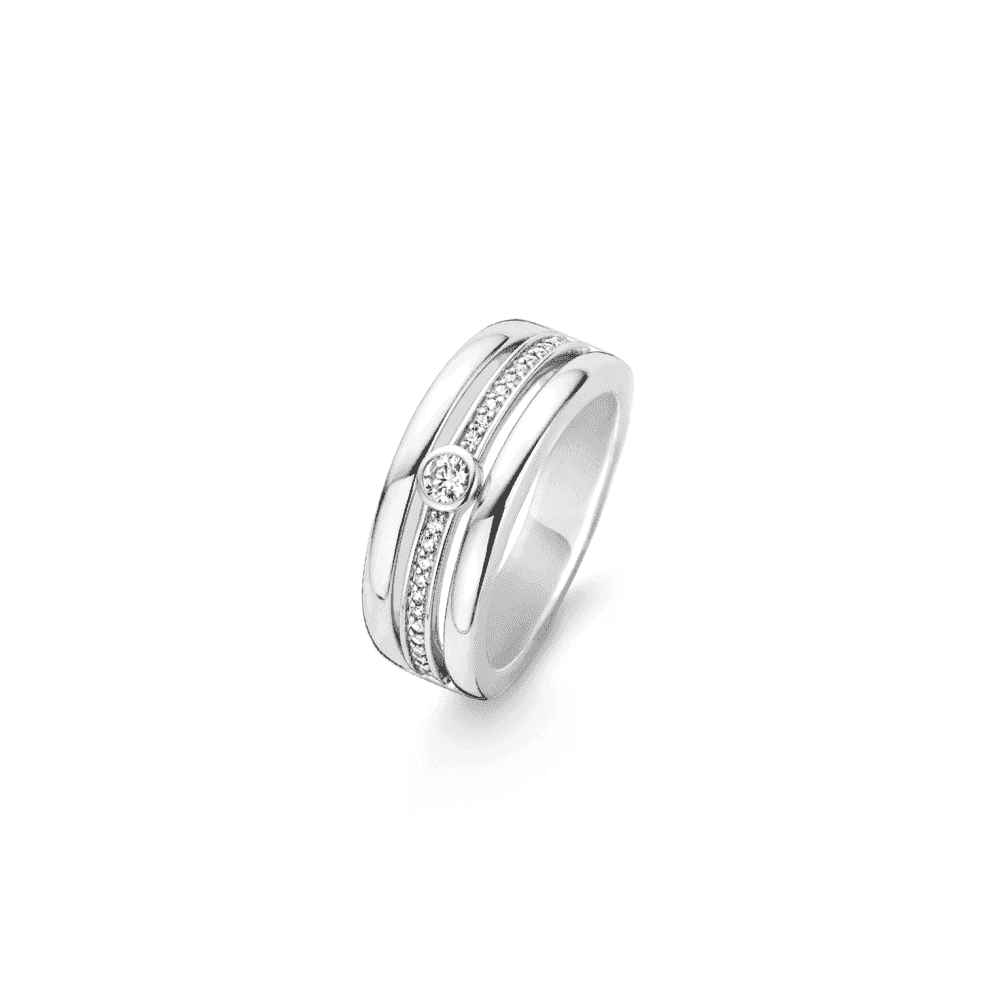 SILVER MILANO RING WITH CUBIC ZIRCONIA CENTRE & PAVE CZ CENTRE BAND