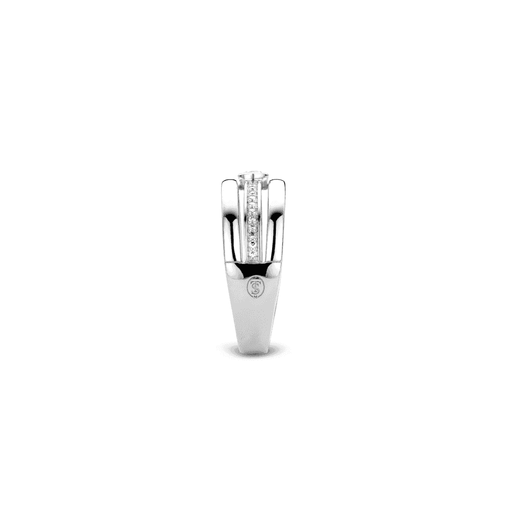 SILVER MILANO RING WITH CUBIC ZIRCONIA CENTRE & PAVE CZ CENTRE BAND
