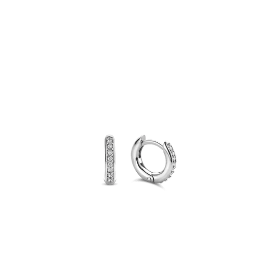 SILVER MILANO SMALL WHITE ZIRCONIA  HOOP EARRINGS