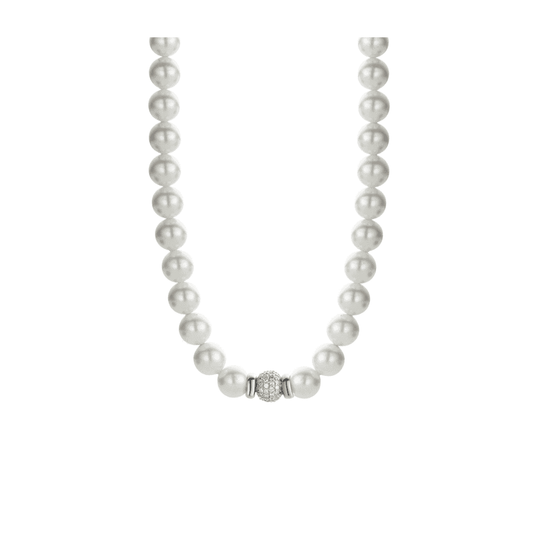 SILVER PEARL NECKLACE WITH PAVE SET ZIRCONIA CENTRE