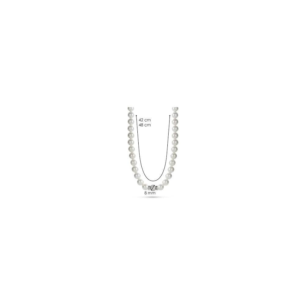 SILVER PEARL NECKLACE WITH PAVE SET ZIRCONIA CENTRE