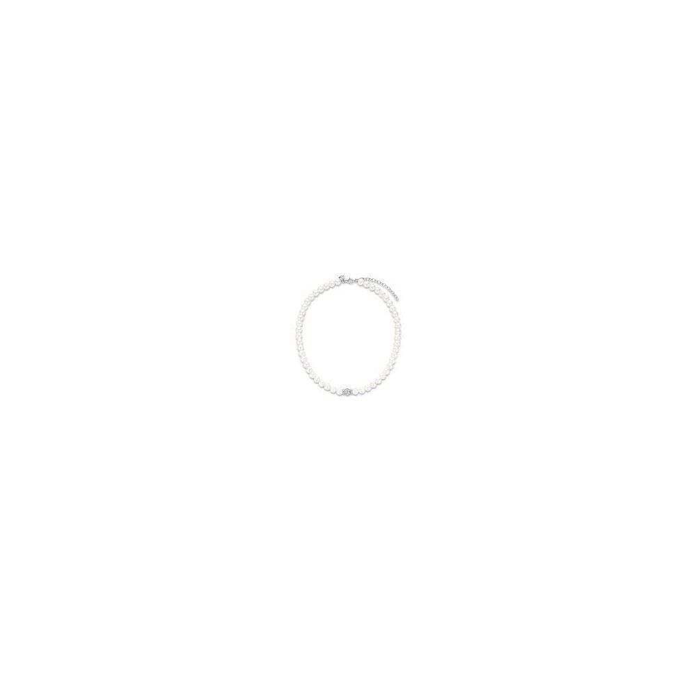 SILVER PEARL NECKLACE WITH PAVE SET ZIRCONIA CENTRE