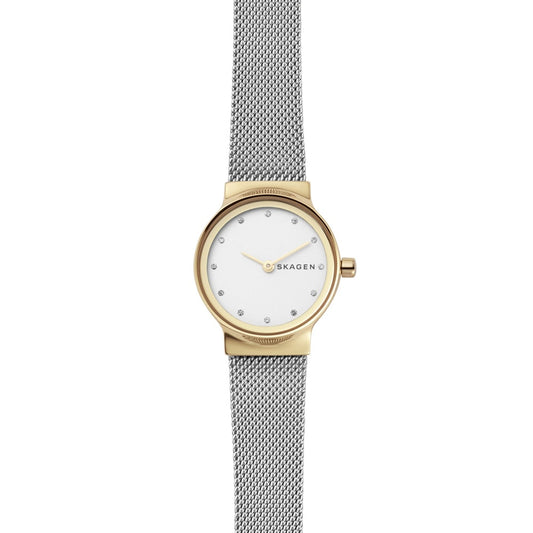 SKAGEN FREJA TWO-TONE STAINLESS STEEL MESH BRACELET WATCH WITH GOLD DETAIL