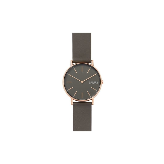 SKAGEN SIGNATUR ROSE GOLD STAINLESS STEEL WATCH WITH DARK GREY NUBUCK STRAP & DARK GREY DIAL