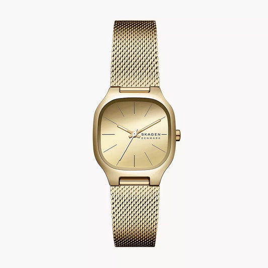 SKAGEN MELLEM LILLE LADIES GOLD MESH STAINLESS STEEL WATCH