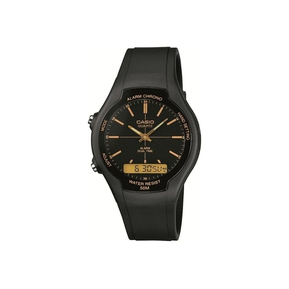 SLEEK BLACK & GOLD ANALOGUE & DIGITAL WATCH