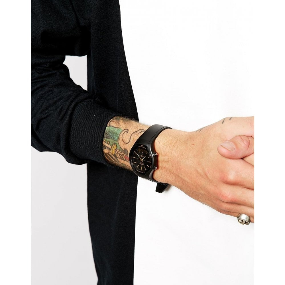 SLEEK BLACK & GOLD ANALOGUE & DIGITAL WATCH
