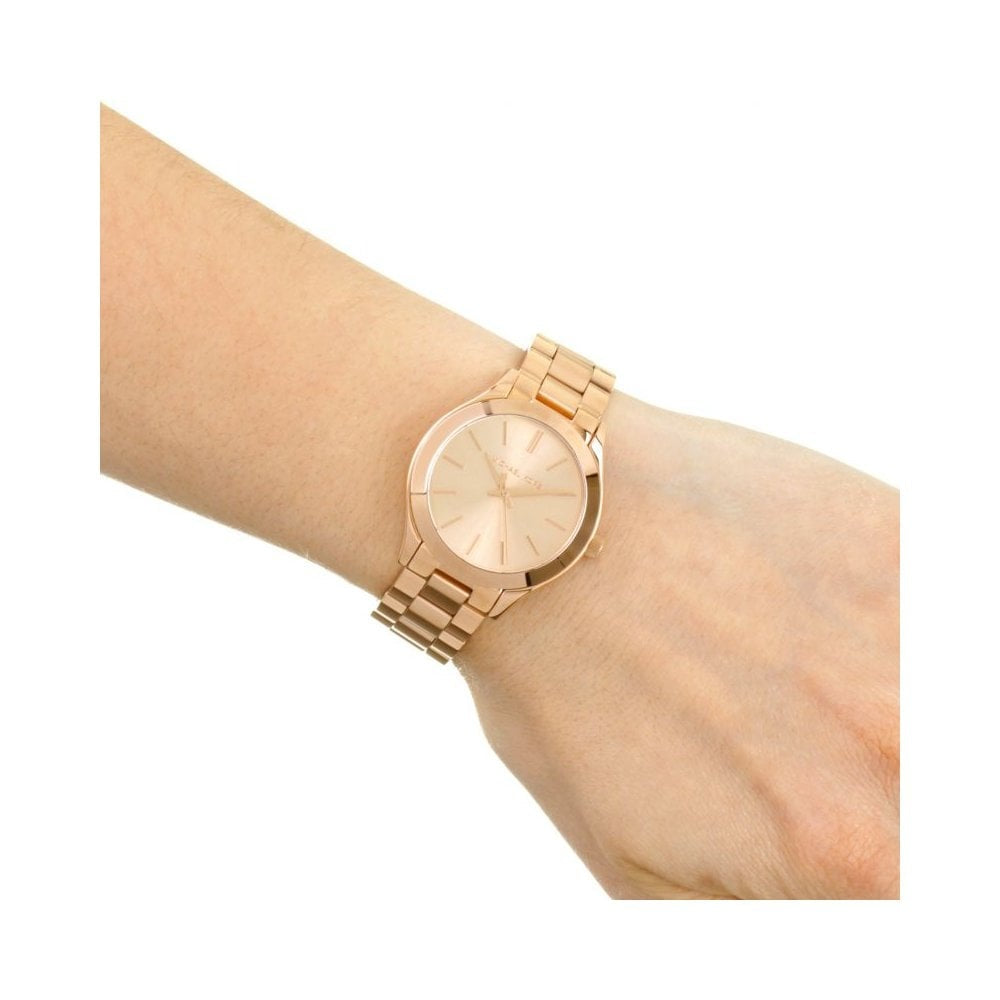 SLIM RUNWAY ROSE GOLD STAINLESS STEEL LADIES BRACELET WATCH WITH ROSE COLOURED DIAL