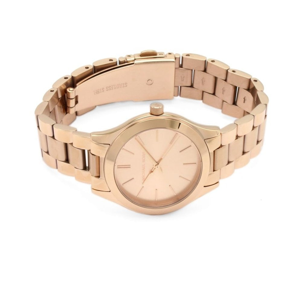 SLIM RUNWAY ROSE GOLD STAINLESS STEEL LADIES BRACELET WATCH WITH ROSE COLOURED DIAL