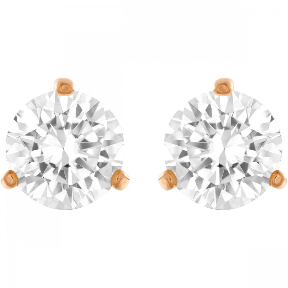 SOLITAIRE ROUND STUD EARRINGS, WHITE SWAROVSKI CRYSTALS, ROSE-GOLD TONE PLATED