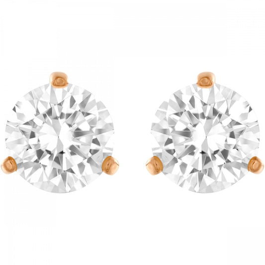 SOLITAIRE ROUND STUD EARRINGS, WHITE SWAROVSKI CRYSTALS, ROSE-GOLD TONE PLATED