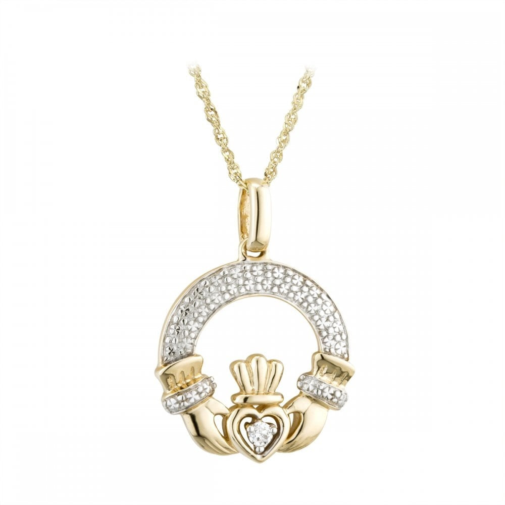 SOLVAR 14K GOLD DIAMOND IRISH CLADDAGH NECKLACE