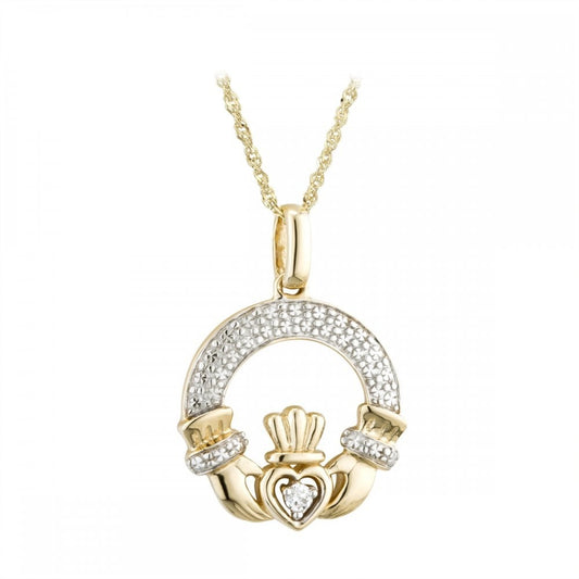 SOLVAR 14K GOLD DIAMOND IRISH CLADDAGH NECKLACE