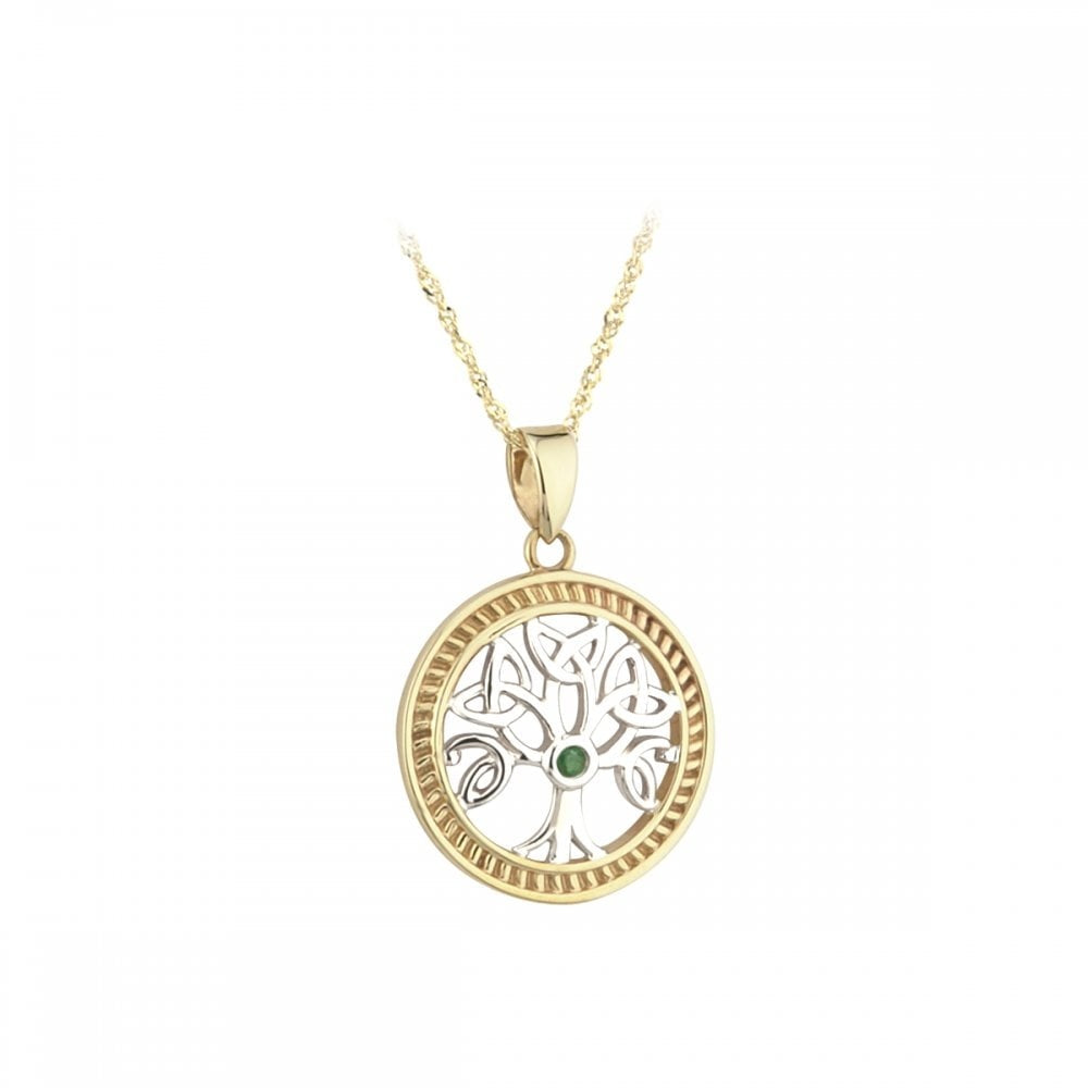 SOLVAR 14K GOLD EMERALD TREE OF LIFE NECKLACE