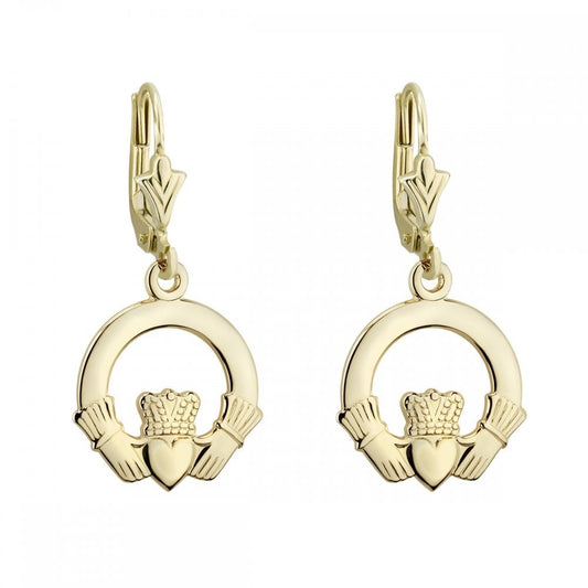 SOLVAR 14K GOLD LARGE PLAIN CLADDAGH DROP EARRINGS
