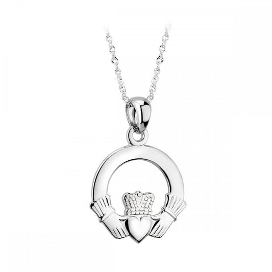 SOLVAR 14K WHITE GOLD CELTIC CLADDAGH IRISH PENDANT NECKLACE