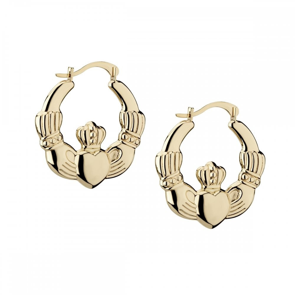 SOLVAR 14K YELLOW GOLD CLADDAGH HOOP EARRINGS