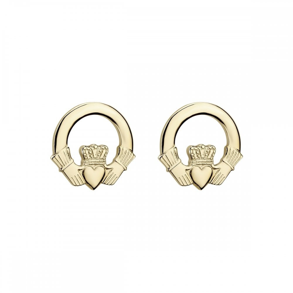 SOLVAR CELTIC 14K SMALL PLAIN CLADDAGH EARRINGS