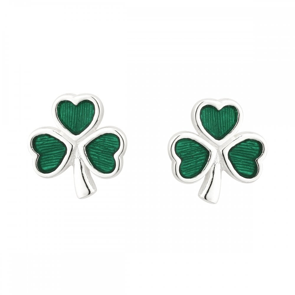 SOLVAR SILVER GREEN SHAMROCK EARRINGS