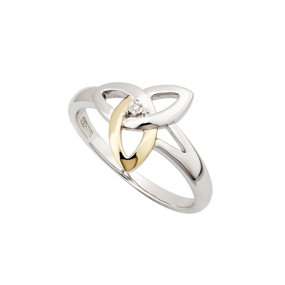 SOLVAR STERLING SILVER GOLD DIAMOND TRINITY RING 
