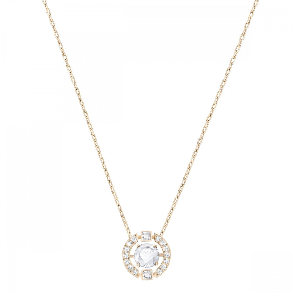 SPARKLING DANCE NECKLACE, ROUND WHITE SWAROVSKI CRYSTALS, ROSE-GOLD TONE PLATED