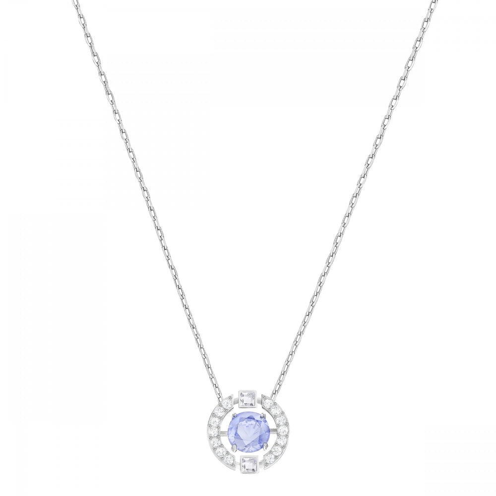 SPARKLING DANCE ROUND NECKLACE,LIGHT BLUE CRYSTAL CENTRE & CLEAR CRYSTAL SURROUND,  RHODIUM PLATED