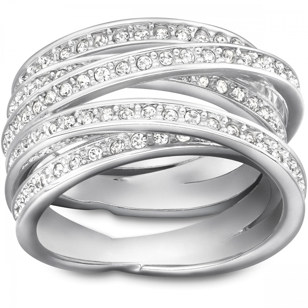 SPIRAL RING, PAVE SET CLEAR SWAROVSKI CRYSTALS, RHODIUM PLATED