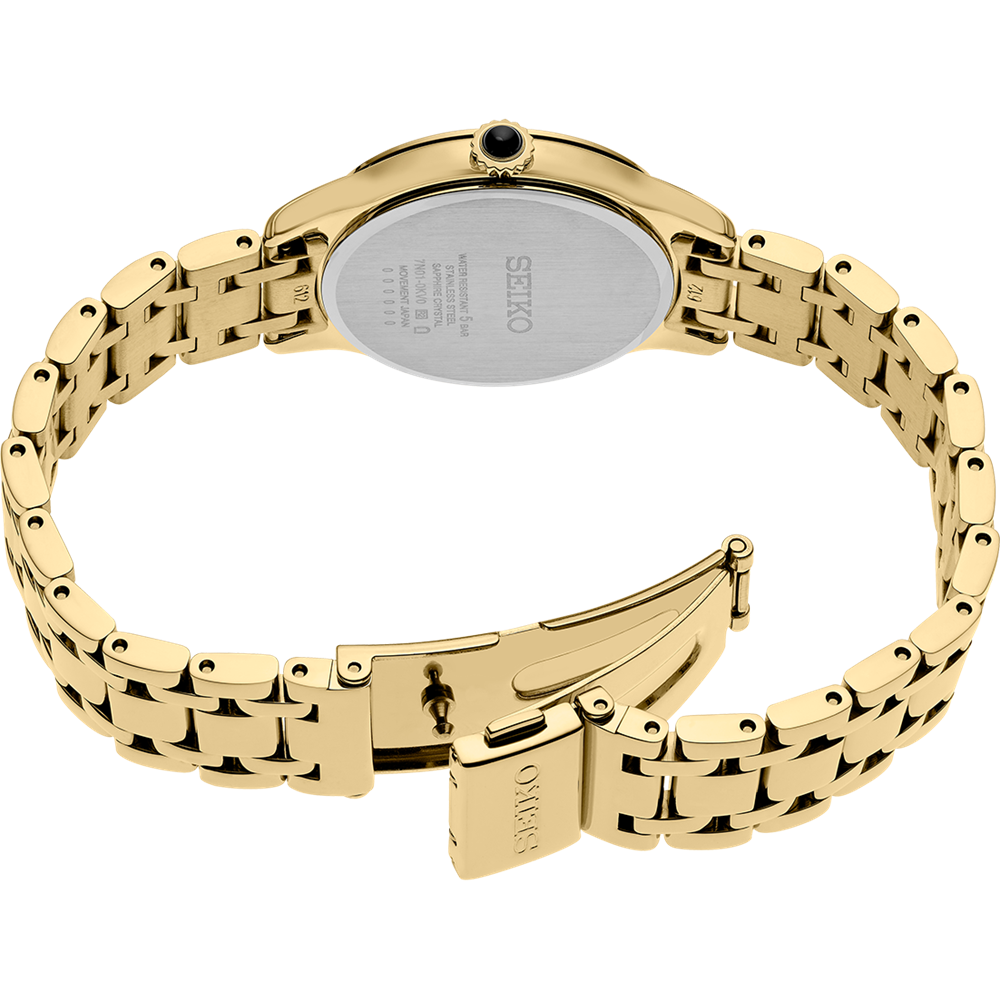 SEIKO LADIES DIAMOND SET DIAL GOLD STAINLESS STEEL WATCH