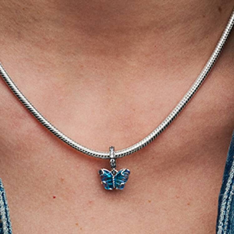 Blue Murano Glass Butterfly Dangle Pandora Charm